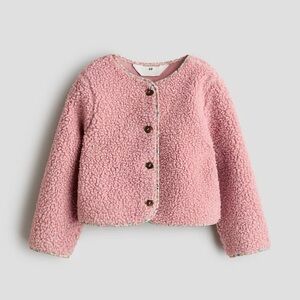 H&M teddy fleece Pink Button-Up cardigan 6-7